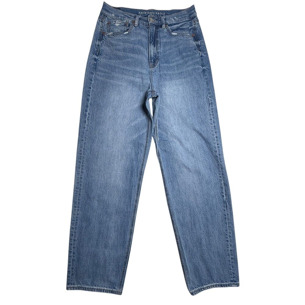 American Eagle Women Baggy Jeans Size 8 Blue Light Wash Denim Y2K Streetwear